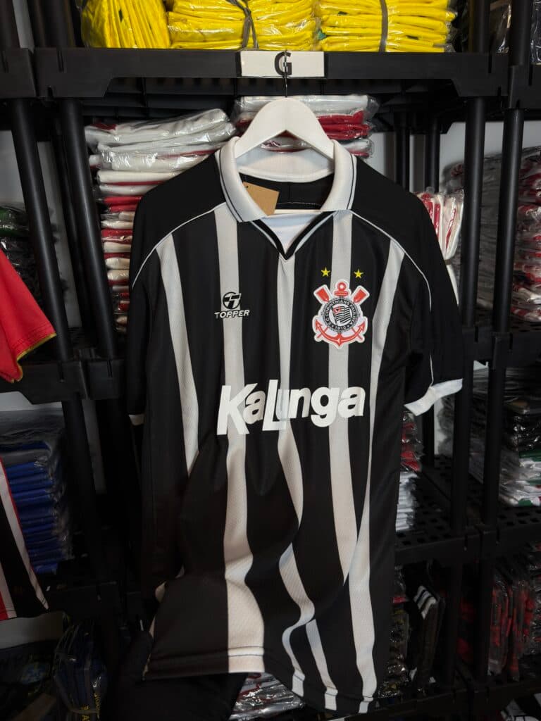 Camisa Corinthians Polo Preta Retrô Kalunga