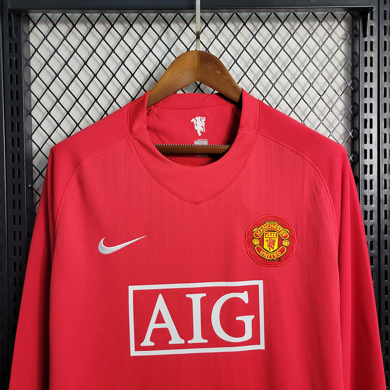 Camisa Manchester United Home 2007/08 Manga Longa
