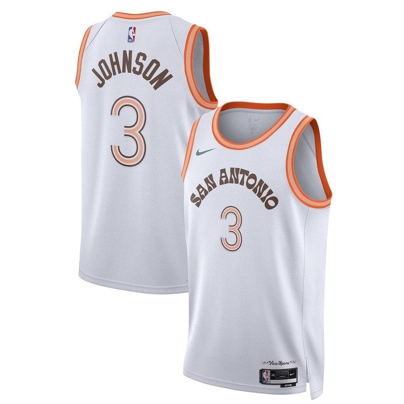 Camisa NBA Keldon Johnson - San Antonio Spurs - 23/24 - Branco - Edição Cidade