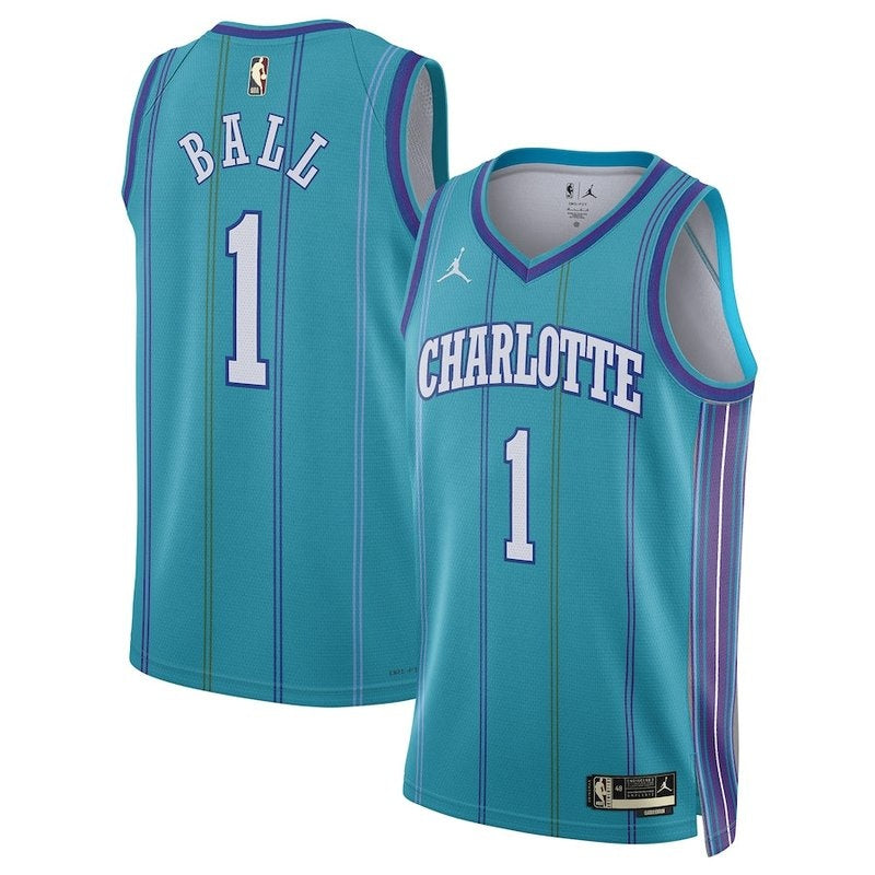 Camisa NBA LaMelo Ball - Charlotte Hornets - Jordan Brand 23/24 - Edição Clássica - Azul Petróleo